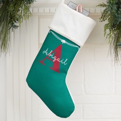 My Name &amp; Monogram Personalized Christmas Stocking in Ivory