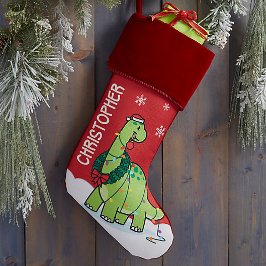 Alternate image 1 for Dinosaur Personalized Christmas Stocking