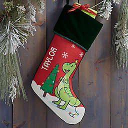 Dinosaur Personalized Christmas Stocking in Green