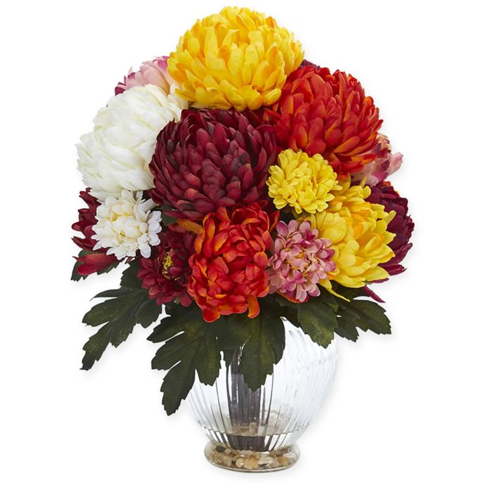 Nearly Natural 15Inch Artificial Mum Arrangement in Vase Bed Bath and Beyond Canada