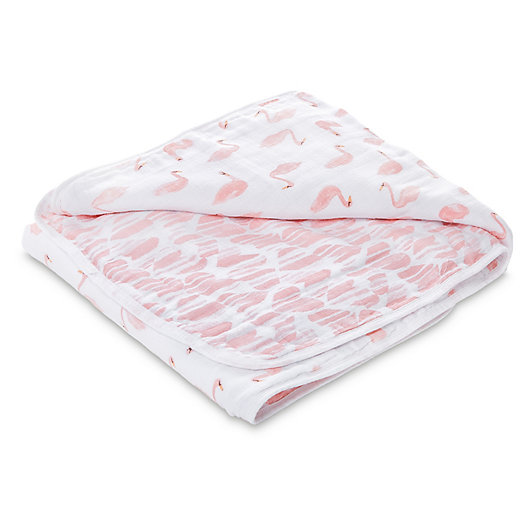 Alternate image 1 for aden + anais™ essentials Swans Muslin Receiving Blanket in Pink