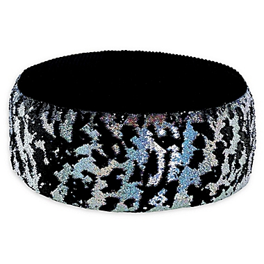 Soft Landing&trade; Sequin Pouf in Black/Silver Laser. View a larger version of this product image.
