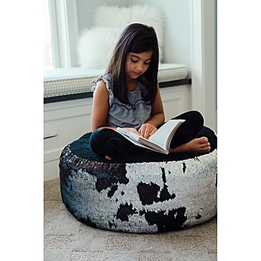 Soft Landing&trade; Sequin Pouf in Black/Silver Laser. View a larger version of this product image.