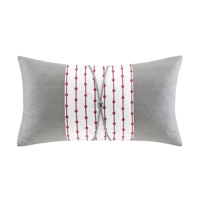 N Natori® Cherry Blossom Oblong Throw Pillow in Grey Bed