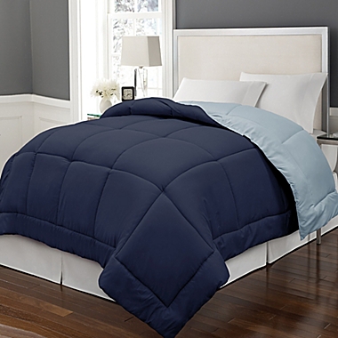 Microfiber Down Alternative Reversible King Comforter in Navy/Light Blue. View a larger version of this product image.