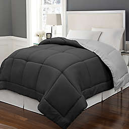 Microfiber Down Alternative Reversible King Comforter in Black/Platinum