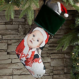Holiday Photo Memories Personalized Christmas Stocking in Green