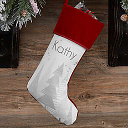 Frosty Neutrals Personalized Christmas Stocking in Burgundy