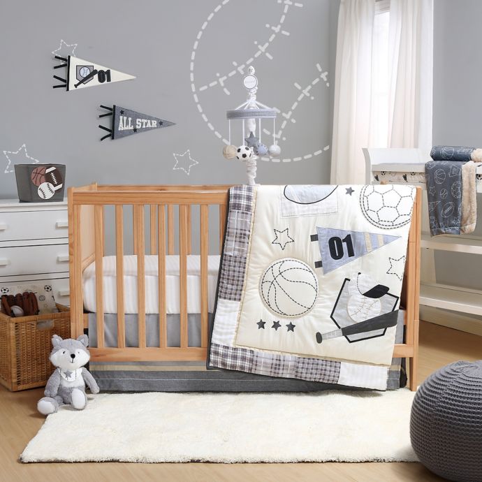 The Peanutshell Sports League 3 Piece Crib Bedding Set In Grey