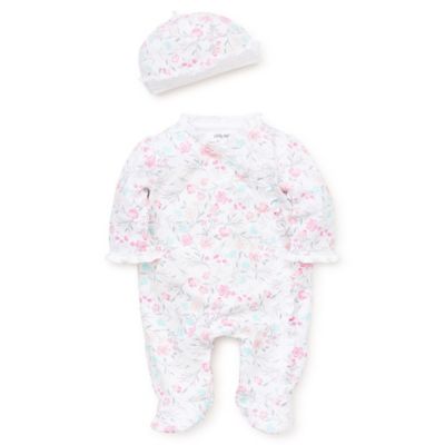 Little Me&reg; Watercolor Floral Wrap Footie and Hat Set in Pink
