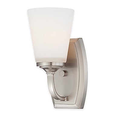 Minka Lavery&reg; Overland Park 1-Light Wall-Mount Bath Fixture in Brushed Nickel with Glass Shade. View a larger version of this product image.