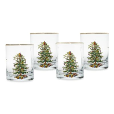 Spode Christmas Tree 14 Oz. Double Old Fashioned Glasses (Set Of 4) Multi