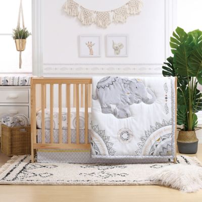 pink and grey elephant crib set