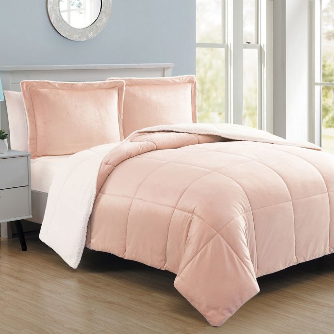 Vcny Home Micro Mink Sherpa Reversible Comforter Set Bed Bath