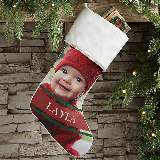 Alternate image 1 for Holly Jolly Smile Personalized Photo Christmas Stocking