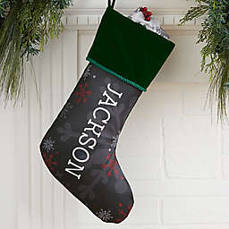Chalked Snowflakes Personalized Christmas Stocking in Green