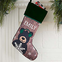 Holiday Bear Family Personalized Christmas Stocking in Green