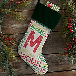 Repeating Name Personalized Christmas Stocking in Green