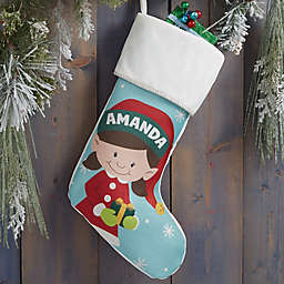 Christmas Elf Characters Personalized Christmas Stocking in Beige