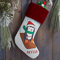 Whimsical Winter Characters Personalized Christmas Stocking in Burgundy