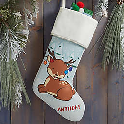 Whimsical Winter Characters Personalized Christmas Stocking in Ivory