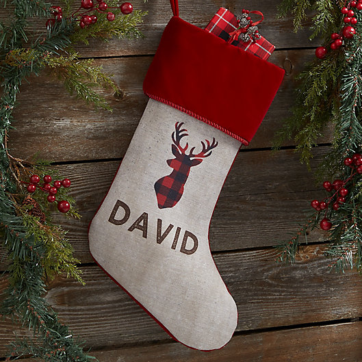 Alternate image 1 for Cozy Cabin Buffalo Check Personalized Christmas Stocking