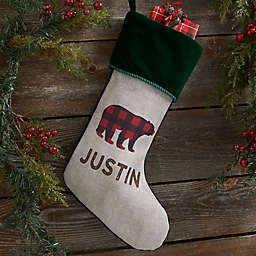 Cozy Cabin Buffalo Check Personalized Christmas Stocking in Green