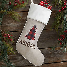 Cozy Cabin Buffalo Check Personalized Christmas Stocking in Ivory