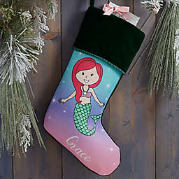 Mermaid Personalized Christmas Stocking in Green