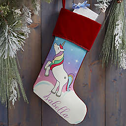 Unicorn Personalized Christmas Stocking in Burgundy