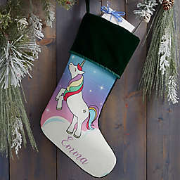 Unicorn Personalized Christmas Stocking in Green