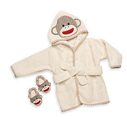 Baby Starters® Size 0-9M 2-Piece Sock Monkey Robe and Slippers Set in Cream