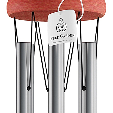 Pure Garden 28-Inch Metal and Wood Wind Chime in Silver. View a larger version of this product image.