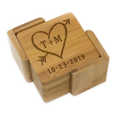 Stamp Out Square Rustic Heart &amp; Initial Coasters (Set of 6)