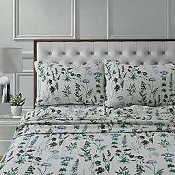 Tribeca Living Fleur Flannel 170-Thread-Count Deep Pocket Full Sheet Set in Green