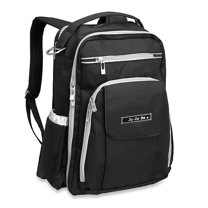 Ju-Ju-Be® Be Right Back Backpack Style Diaper Bag in Black & Silver | Bed Bath & Beyond