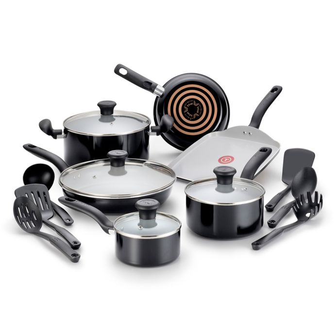 T-Fal® Initiatives Ceramic 16-Piece Cookware Set in Black  Bed Bath & Beyond