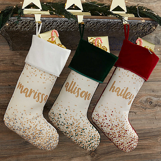 Alternate image 1 for Sparkling Name Personalized Christmas Stocking in Red