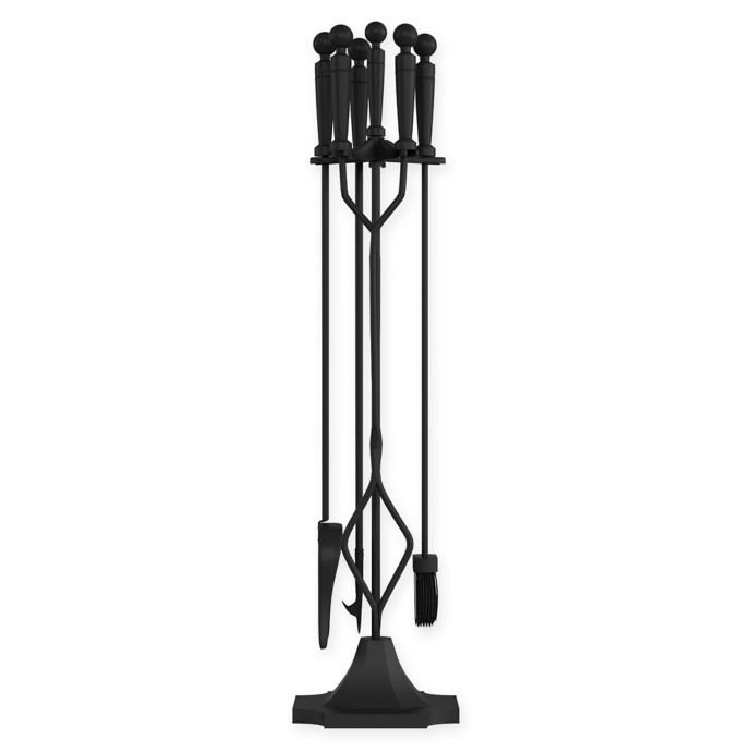 5 Piece Wrought Iron Fireplace Tool Set In Black Bed Bath Beyond