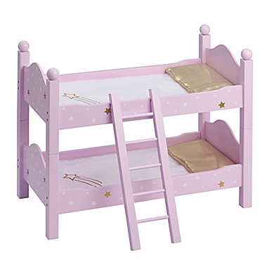 NEW WOODEN BUNK BED COT CRIB DOLLS TOY WITH PINK BEDDING SET AND CANOPY SALE 20% 