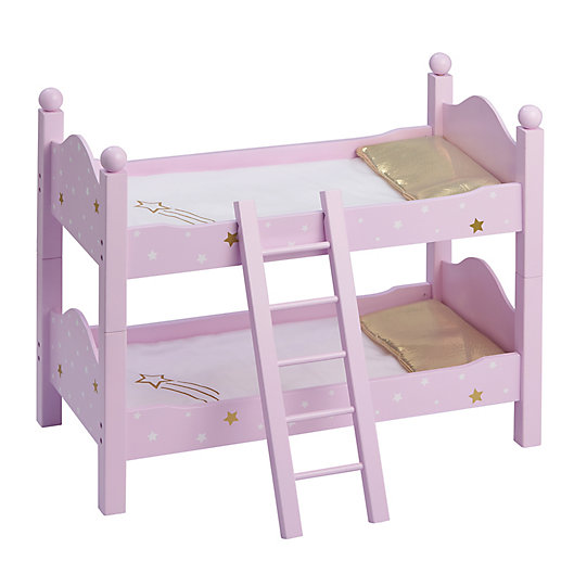 White Wooden Doll Bunk Bed for Baby Toys Playcenter Children Dolls Home Furniture with Pink Bed Set