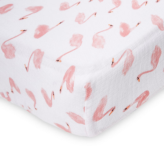Alternate image 1 for aden + anais™ essentials Swan Fitted Crib Sheet in Pink