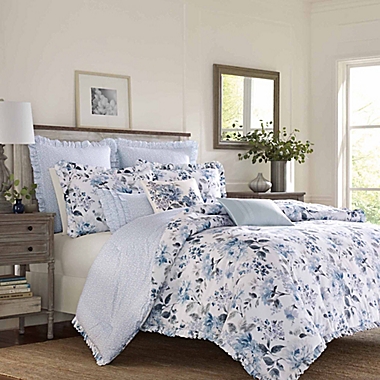 Laura Ashley&reg; Chloe 2-Piece Reversible Twin Comforter Set in Blue. View a larger version of this product image.