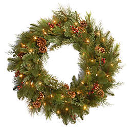National Tree Company Battery-Operated 30-Inch Decorative Collection Noble Mixed Pre-Lit Wreath