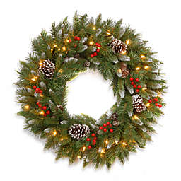 National Tree 30-Inch Frosted Berry Pre-Lit Wreath with Lights