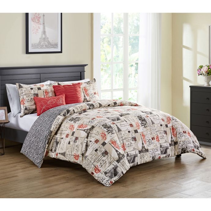 Vcny Home 5 Piece Comforter Set In Red Ivory Bed Bath Beyond