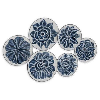 Ridge Road D&eacute;cor 21-Inch x 34-Inch Eclectic Iron Floral Discs Wall Art in White/Blue