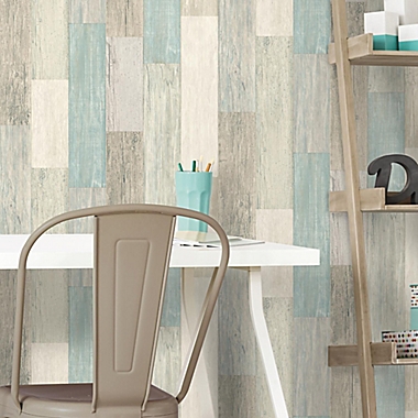 RoomMates&reg; Weathered Wooden Planks Peel &amp; Stick Wallpaper in Blue. View a larger version of this product image.
