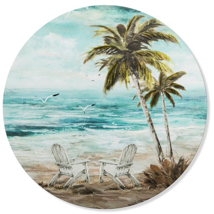 Beach Chair Scene 27.56-Inch Round Canvas Wall Art | Bed Bath & Beyond