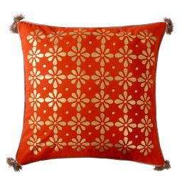 Levtex Home Sarina Gold Metallic Tassel Square Throw Pillow in Orange